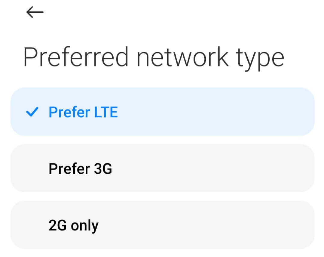 Preffered Network Type